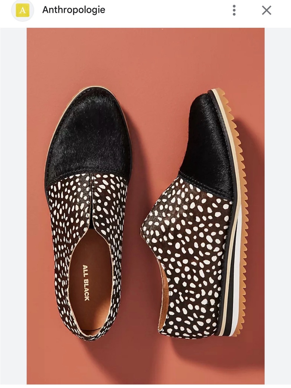 Anthropologie all black + White Dotted Slip On Sneakers Calf Hair Size 37.5